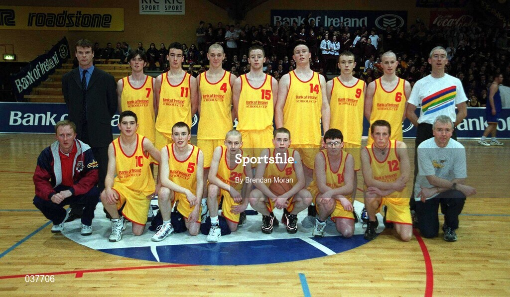 8 February 2000; The St Mary's Moyderwell squad prior to the Bank of Ireland Schools Cup Boys' B Final match between St Laurence Loughlinstown and St Mary's Moyderwel at National Basketball Arena in Tallaght, Dublin. Photo by Brendan Moran/Sportsfile