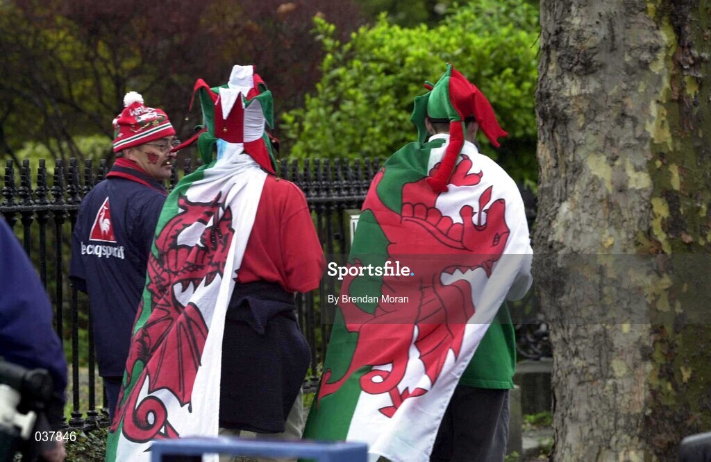 1 April 2000; Wales supporters make their way to the stadium prior to the Lloyds TSB 6 Nations match between Ireland and Wales at Lansdowne Road in Dublin. Photo by Brendan Moran/Sportsfile