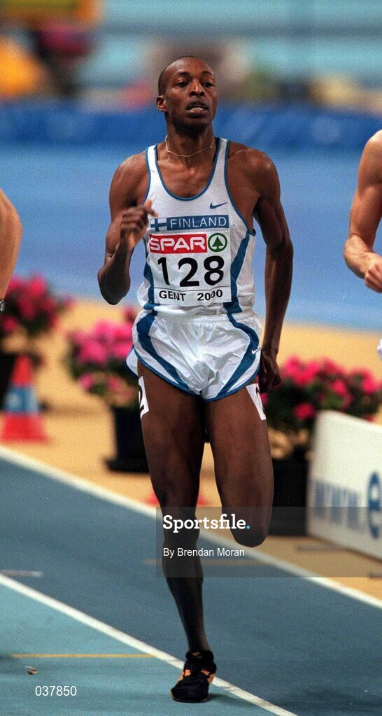 27 February 2000; Wilson Kirwa of Finland competes in the Men's 800m on Day Three of the European Athletics Indoor Championships at Flanders Sports Arena in Ghent, Belgium. Photo by Brendan Moran/Sportsfile