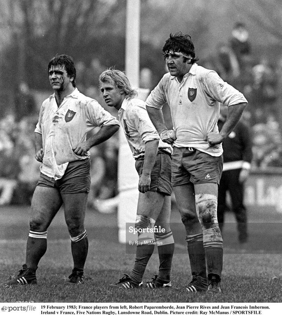 19 February 1983; France players from left, Robert Paparemborde, Jean Pierre Rives and Jean Francois Imbernon. Ireland v France, Five Nations Rugby, Lansdowne Road, Dublin. Picture credit: Ray McManus / SPORTSFILE