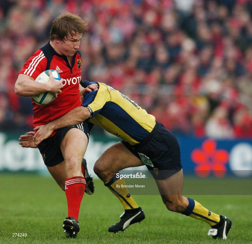 18 November 2007; Jerry Flannery, Munster, is tackled by Raphael Chanal, Clermont Auvergne. Heineken Cup, Pool 5, Round 2, Munster v Clermont Auvergne, Thomond Park, Limerick. Picture credit; Brendan Moran / SPORTSFILE *** Local Caption ***