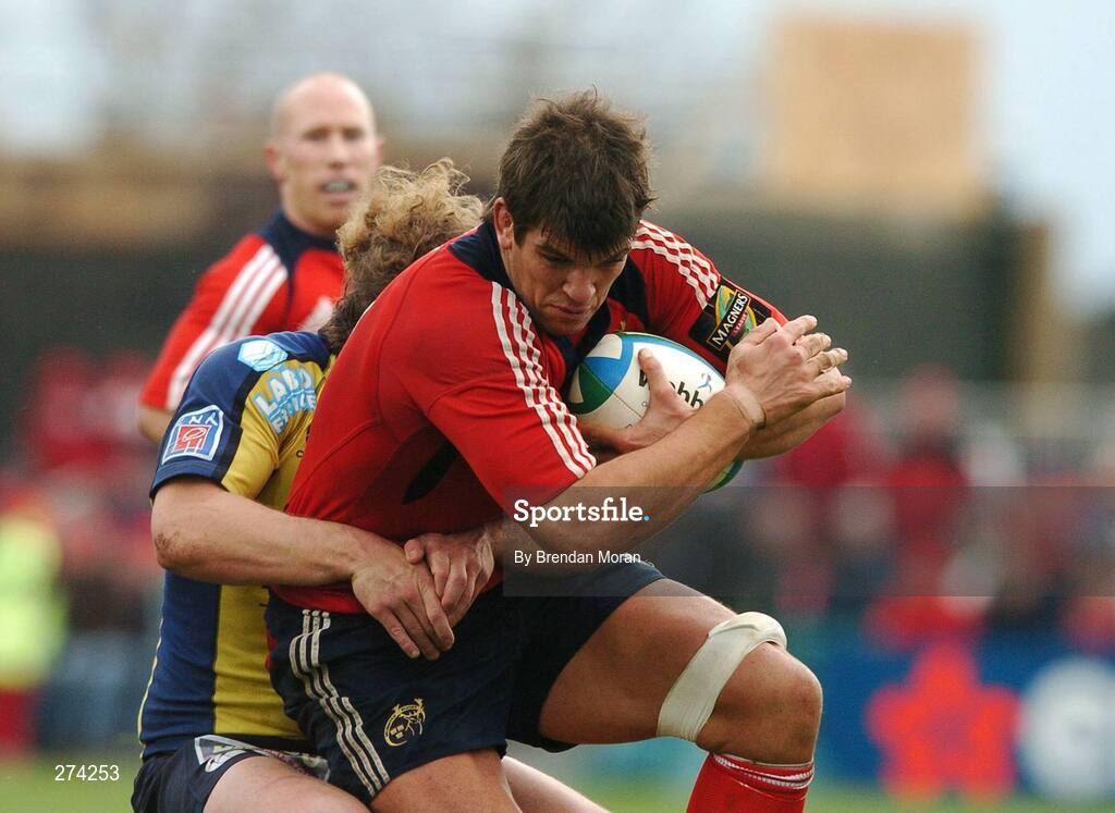 18 November 2007; Donncha O'Callaghan, Munster, is tackled by Fabien Alexandre, Clermont Auvergne. Heineken Cup, Pool 5, Round 2, Munster v Clermont Auvergne, Thomond Park, Limerick. Picture credit; Brendan Moran / SPORTSFILE *** Local Caption ***