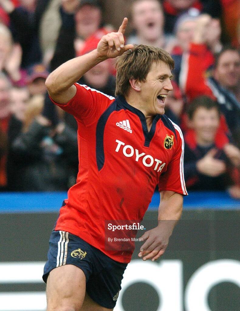 18 November 2007; Shaun Payne, Munster, celebrates after scoring his side's first try. Heineken Cup, Pool 5, Round 2, Munster v Clermont Auvergne, Thomond Park, Limerick. Picture credit; Brendan Moran / SPORTSFILE *** Local Caption ***