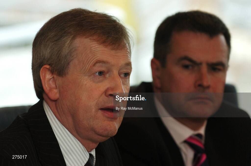22 November 2007; Paraic Duffy, with the Stadium Director Peter McKenna to his left, speaking at a press conference when it was announced that he will succeed Liam Mulvihill as Director General (Ard Stiúrthóir) of the Association. Croke Park, Dublin. Picture credit; Ray McManus / SPORTSFILE