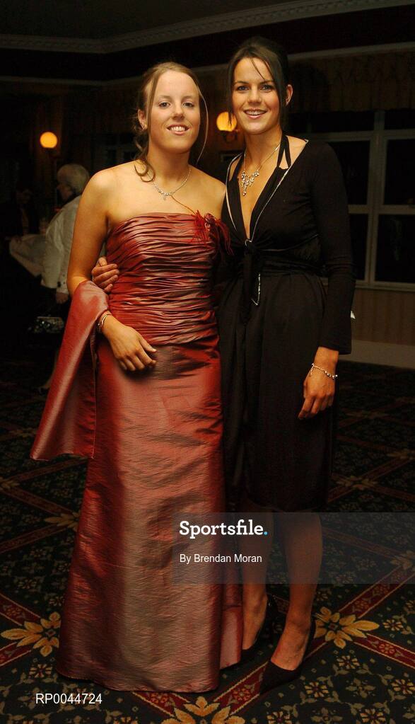 17 November 2007; Tyrone footballers, Cathy Donnelly, left, and Maura Kelly at the 2007 O'Neills/TG4 Ladies Gaelic Football All-Star Awards. Citywest Hotel, Conference, Leisure & Golf Resort, Saggart, Co. Dublin. Picture credit: Brendan Moran / SPORTSFILE  *** Local Caption ***