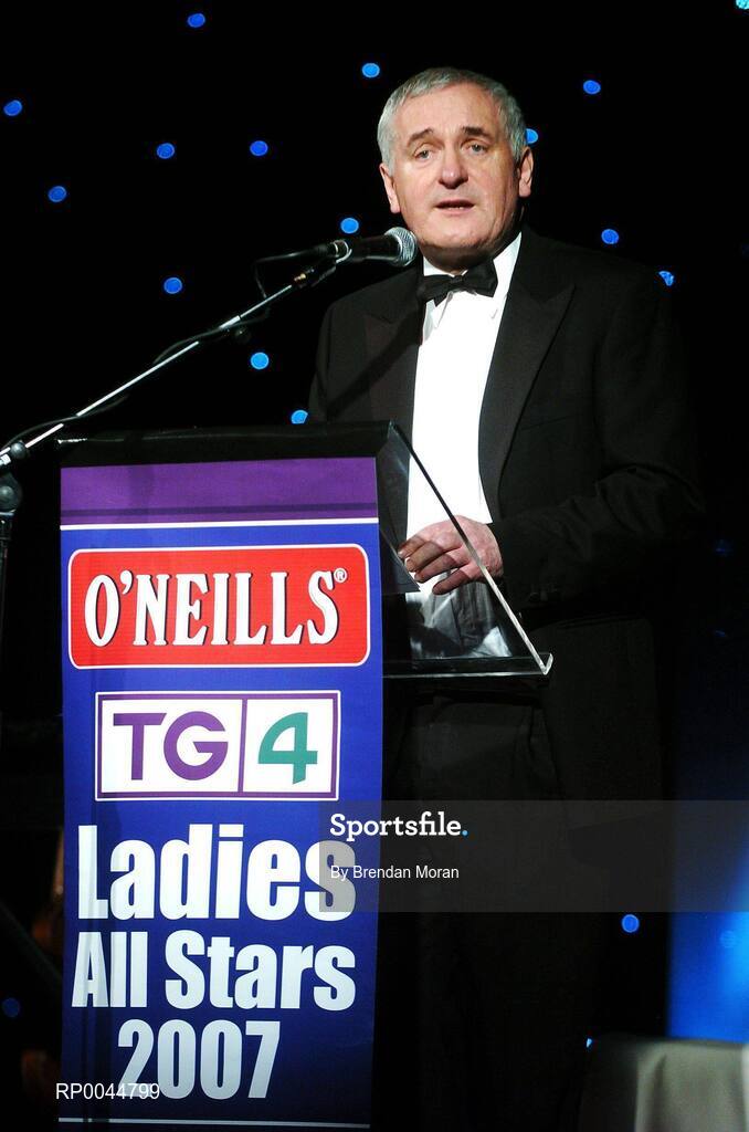 17 November 2007; An Taoiseach Bertie Ahern, TD, speaking at the 2007 O'Neills/TG4 Ladies Gaelic Football All-Star Awards.  Citywest Hotel, Conference, Leisure & Golf Resort, Saggart, Co Dublin. Picture credit: Brendan Moran / SPORTSFILE  *** Local Caption ***