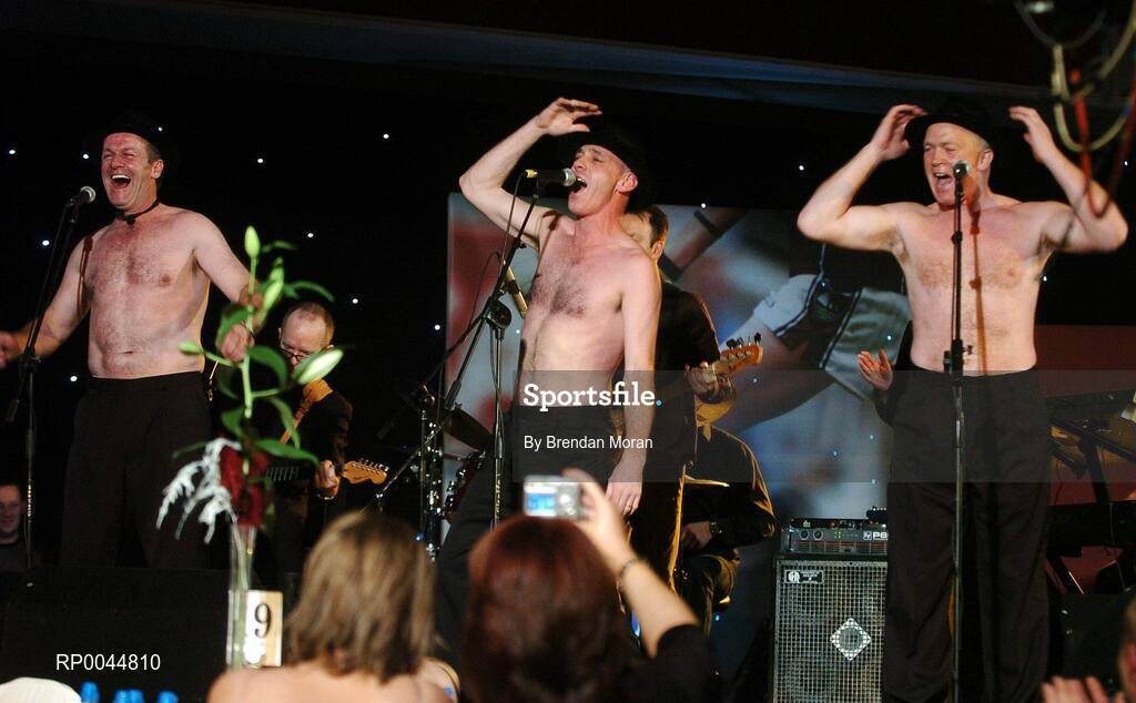 17 November 2007; Former football greats, Jack O'Shea, left, Kerry, David Beggy, centre, Meath, and Barney Rock, Dublin, performing at the 2007 O'Neills/TG4 Ladies Gaelic Football All-Star Awards.  Citywest Hotel, Conference, Leisure & Golf Resort, Saggart, Co Dublin. Picture credit: Brendan Moran / SPORTSFILE  *** Local Caption ***