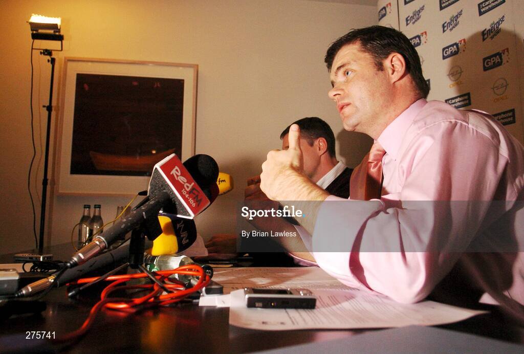 29 November 2007; Dessie Farrell, GPA Chief Executive, at a press conference to announce the agreement between the Minister for Arts, Sport and Tourism and the Irish Sports Council, GAA and GPA to recognise the contribution of Senior Inter-County Players and additional costs associated with enhancing team performance. The decision taken by the Minister for Arts, Sport and Tourism, Mr Seamus Brennan TD is to provide the sum of 3.5m euro to fund an Annual Team Performance Scheme and an Annual Support Scheme for inter-county GAA players. Jury's Croke Park Hotel, Jones's Road, Dublin. Picture credit; Brian Lawless / SPORTSFILE