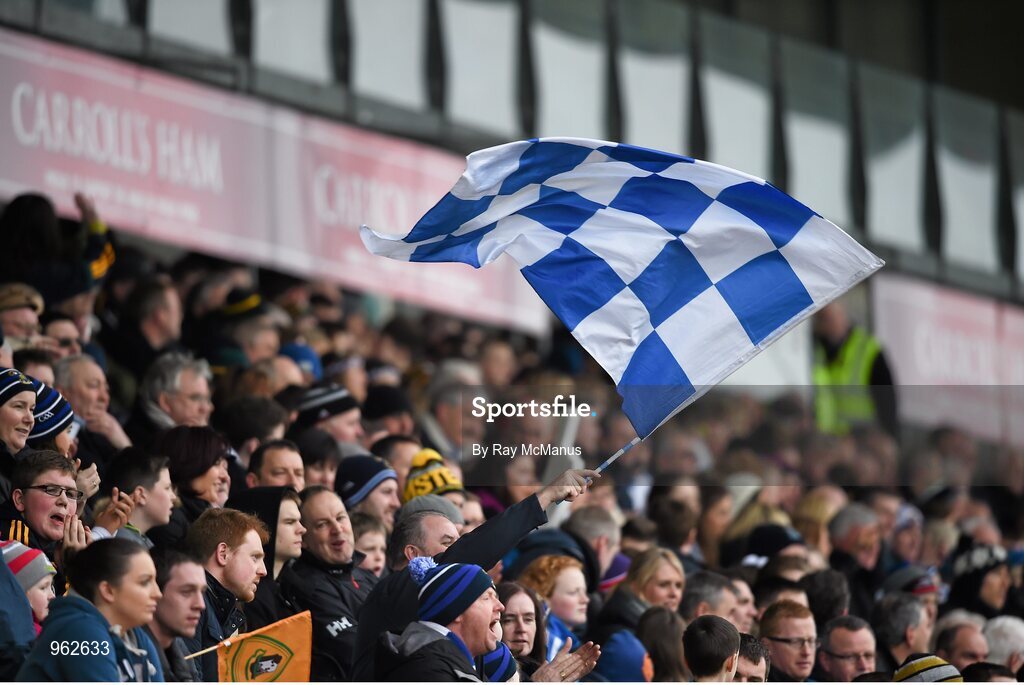 14 February 2015; St Vincent's supporters celebrate a score early in the first half. AIB GAA Football All-Ireland Senior Club Championship, Semi-Final, Corofin v St Vincent's. O'Connor Park, Tullamore, Co. Offaly. Picture credit: Ray McManus / SPORTSFILE
