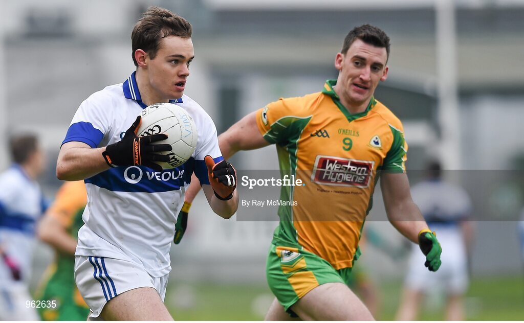 14 February 2015; Gavin Burke, St Vincent's in action against Ronan Steede, Corofin. AIB GAA Football All-Ireland Senior Club Championship, Semi-Final, Corofin v St Vincent's. O'Connor Park, Tullamore, Co. Offaly. Picture credit: Ray McManus / SPORTSFILE