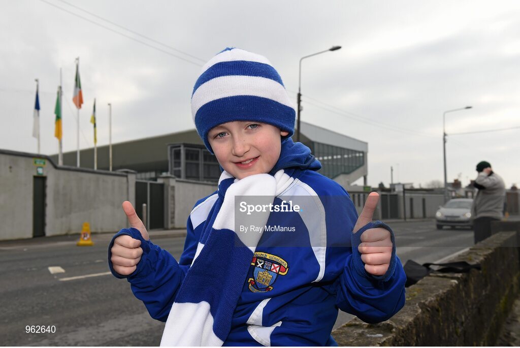 14 February 2015; St Vincent's supporter Sean Keogh, age eight, from Marino, Dublin, before the game. AIB GAA Football All-Ireland Senior Club Championship, Semi-Final, Corofin v St Vincent's. O'Connor Park, Tullamore, Co. Offaly. Picture credit: Ray McManus / SPORTSFILE