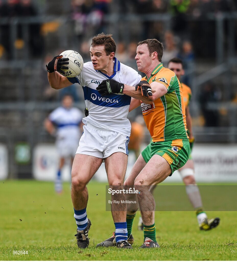 14 February 2015; Gavin Burke, St Vincent's, in action against Greg Higgins, Corafin. AIB GAA Football All-Ireland Senior Club Championship, Semi-Final, Corofin v St Vincent's. O'Connor Park, Tullamore, Co. Offaly. Picture credit: Ray McManus / SPORTSFILE