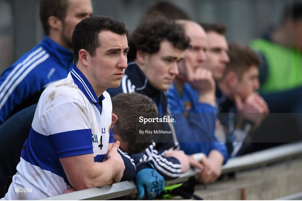 14 February 2015; The St Vincent's bench including Ciarán Dorney, foreground, watch the last few moments of the game. AIB GAA Football All-Ireland Senior Club Championship, Semi-Final, Corofin v St Vincent's. O'Connor Park, Tullamore, Co. Offaly. Picture credit: Ray McManus / SPORTSFILE