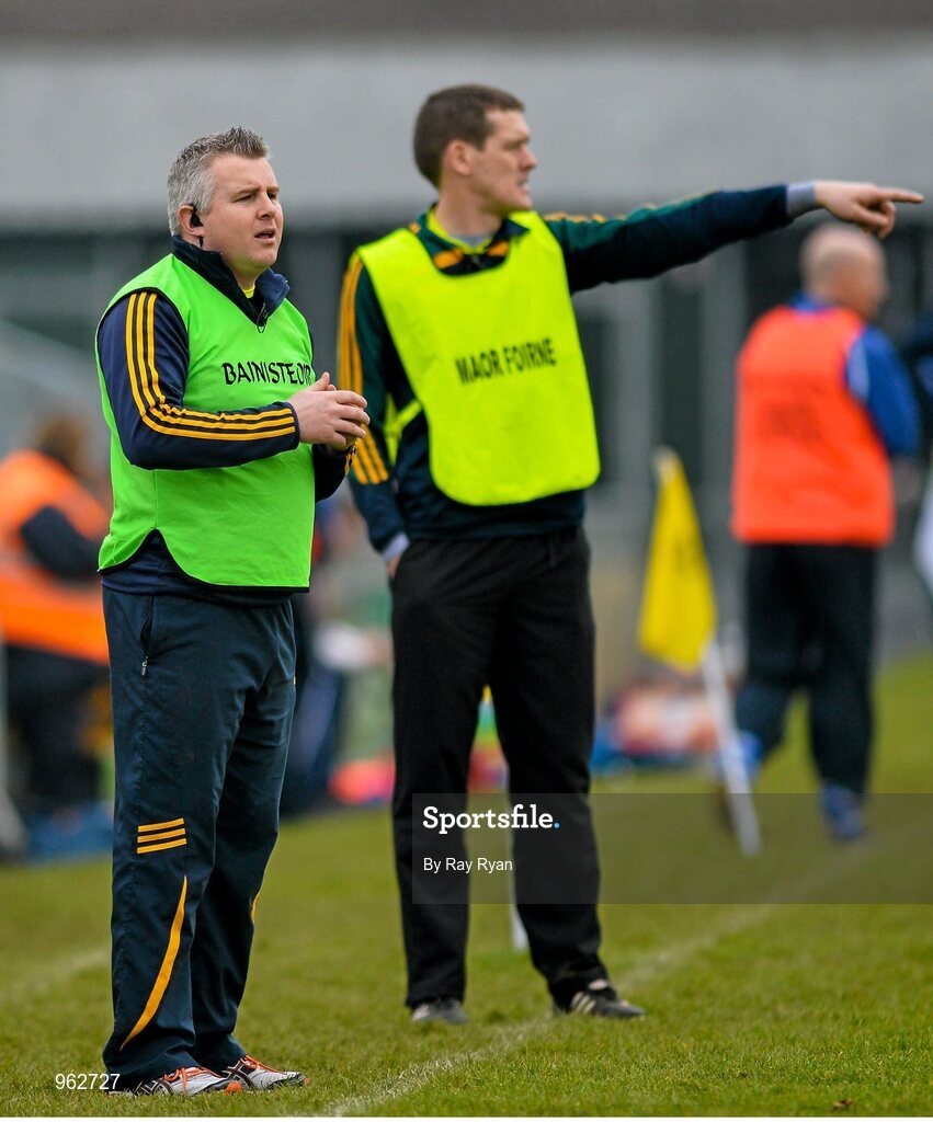 14 February 2015;  Corofin's manager Stephen Rochford, left, watches from the sideline. AIB GAA Football All-Ireland Senior Club Championship, Semi-Final, Corofin v St Vincent's. O'Connor Park, Tullamore, Co. Offaly. Picture credit: Ray Ryan / SPORTSFILE