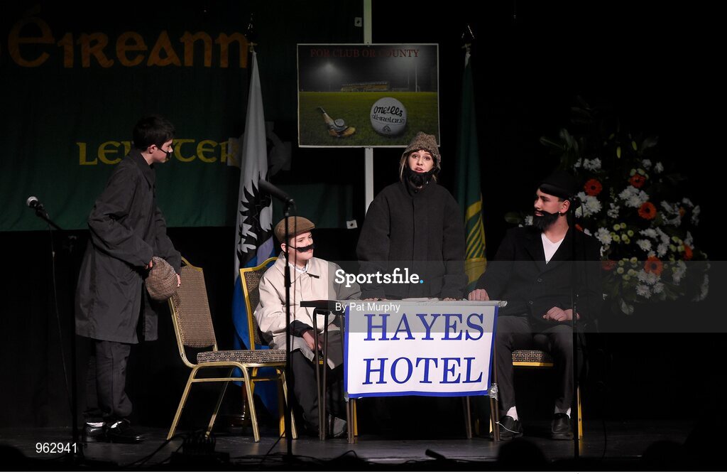 14 February 2015; The The Downs, Co. Westmeath, team of Paul Lynam, Tom Tuite, Donal Doherty, Matthew Cunningham, Niamh Rowan, Serena Wynne, Megan Keenaghan and Ruairi Shiel, competing in the Leiriu competition during the All-Ireland Scór na nÓg Championship Finals 2015. Citywest Hotel, Saggart, Co. Dublin. Picture credit: Pat Murphy / SPORTSFILE