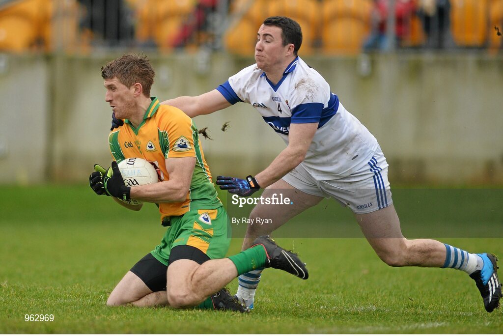 14 February 2015; Kieran Fitzgerald, Corofin, in action against Ciaran Dorney, St Vincent's. AIB GAA Football All-Ireland Senior Club Championship, Semi-Final, Corofin v St Vincent's. O'Connor Park, Tullamore, Co. Offaly. Picture credit: Ray Ryan / SPORTSFILE