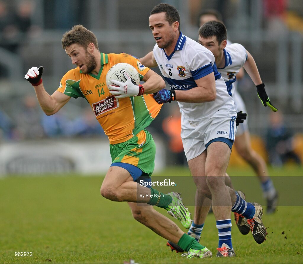 14 February 2015; Michael Lundy, Corofin, in action against Ger Brennan, St Vincent's. AIB GAA Football All-Ireland Senior Club Championship, Semi-Final, Corofin v St Vincent's. O'Connor Park, Tullamore, Co. Offaly. Picture credit: Ray Ryan / SPORTSFILE