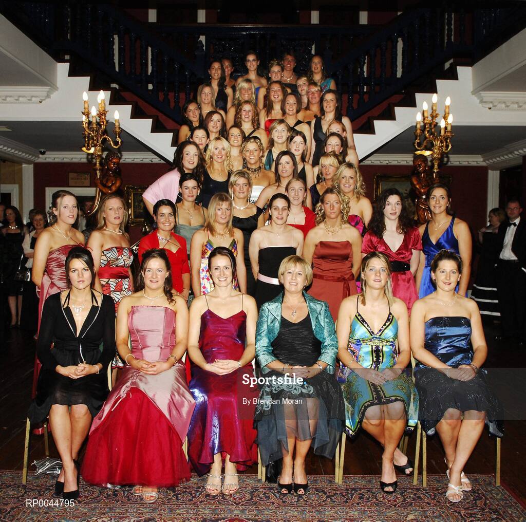 17 November 2007; All the 45 nominees pictured with Geraldine Giles, President, Cumann Paul na mBan, at the 2007 O'Neills/TG4 Ladies Football All-Star Awards. Citywest Hotel, Conference, Leisure & Golf Resort, Saggart, Co Dublin. Picture credit: Brendan Moran / SPORTSFILE  *** Local Caption ***