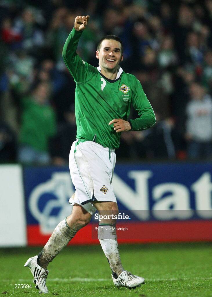 17 November 2007; David Healy, Northern Ireland, celebrates after scoring the winning goal. 2008 European Championship Qualifier, Northern Ireland v Denmark, Windsor Park, Belfast, Co. Antrim. Picture credit; Mark Pearce / SPORTSFILE