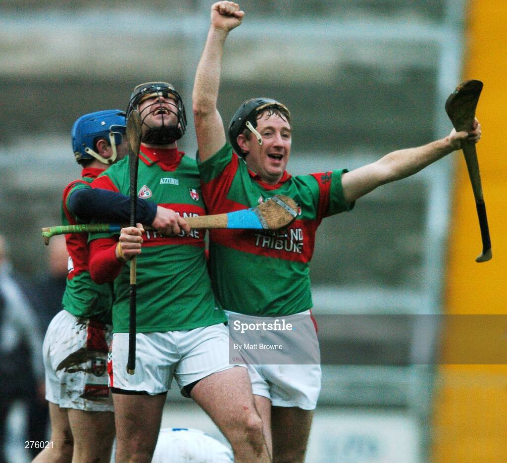 2 December 2007;  Birr captain Brian Whelahan, right, celebrates at the final whistle with team-mates Paul Casey and Michael Dwane. AIB Leinster Club Hurling Championship Final, Loughmore-Castleiney, Birr, Offaly, v Ballyboden St Enda's, Dublin, O'Connor Park, Tullamore, Co. Offaly. Picture credit; Matt Browne / SPORTSFILE