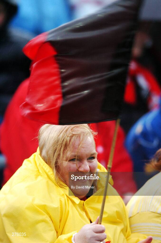 2 December 2007; A Longford Town supporter during heavy winds before the start of the game. FAI Ford Cup Final, Cork City v Longford Town, RDS, Ballsbridge, Dublin. Picture credit; David Maher / SPORTSFILE