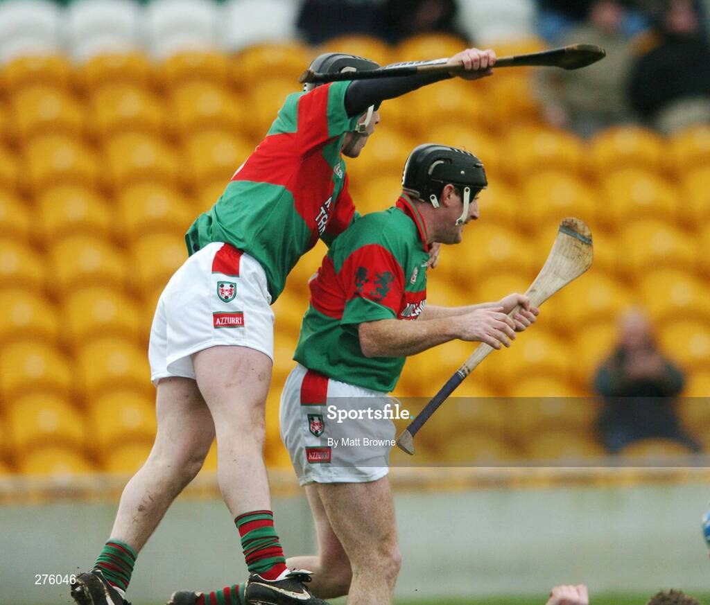 2 December 2007; Birr's Paul O'Meara, left, celebrates his goal with team-mate Brian Whelahan. AIB Leinster Club Hurling Championship Final, Loughmore-Castleiney, Birr, Offaly, v Ballyboden St Enda's, Dublin, O'Connor Park, Tullamore, Co. Offaly. Picture credit; Matt Browne / SPORTSFILE