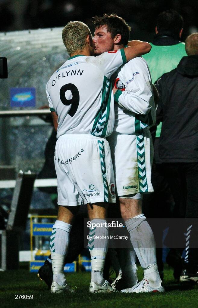2 December 2007; Cork City's Denis Behan, right, celebrates his side's goal with team-mate John O'Flynn. FAI Ford Cup Final, Cork City v Longford Town, RDS, Ballsbridge, Dublin. Picture credit; Stephen McCarthy / SPORTSFILE