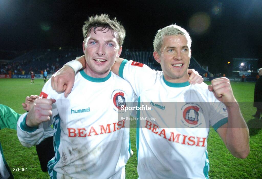 2 December 2007; Denis Behan, left, and John O'Flynn, Cork City, celebrate after the match. FAI Ford Cup Final, Cork City v Longford Town, RDS, Ballsbridge, Dublin. Picture credit; Stephen McCarthy / SPORTSFILE