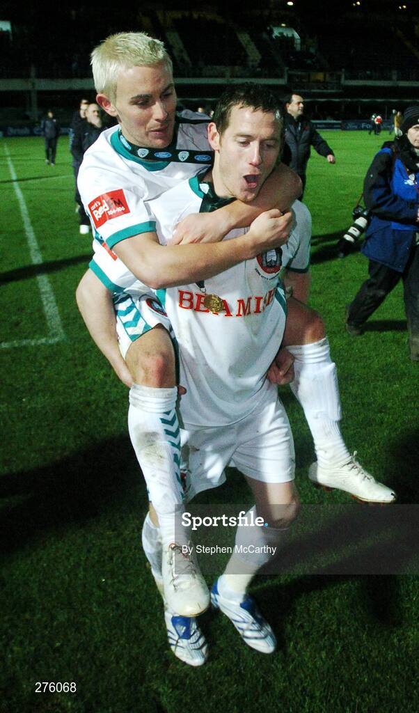 2 December 2007; Cork City's Liam Kearney, left, and Joe Gamble celebrate after the match. FAI Ford Cup Final, Cork City v Longford Town, RDS, Ballsbridge, Dublin. Picture credit; Stephen McCarthy / SPORTSFILE