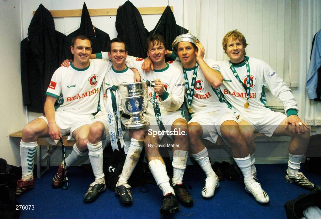 2 December 2007; Cork City players, left to right, Colin Healy, Cillian Lordan, Billy Woods, John O'Flynn and Colin O'Brien celebrates at the end of the game. FAI Ford Cup Final, Cork City v Longford Town, RDS, Ballsbridge, Dublin. Picture credit; David Maher / SPORTSFILE