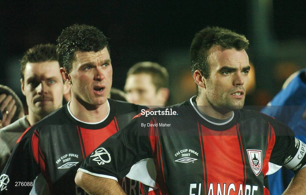 2 December 2007; Dejected  Longford Town players Damien Brennan, right, and Kevin Doherty, at the end of the game. FAI Ford Cup Final, Cork City v Longford Town, RDS, Ballsbridge, Dublin. Picture credit; David Maher / SPORTSFILE