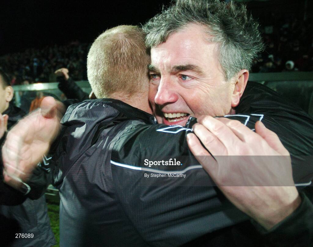 2 December 2007; Cork City manager Damien Richardson celebrates with his assistant Dave Hill at the final whistle. FAI Ford Cup Final, Cork City v Longford Town, RDS, Ballsbridge, Dublin. Picture credit; Stephen McCarthy / SPORTSFILE