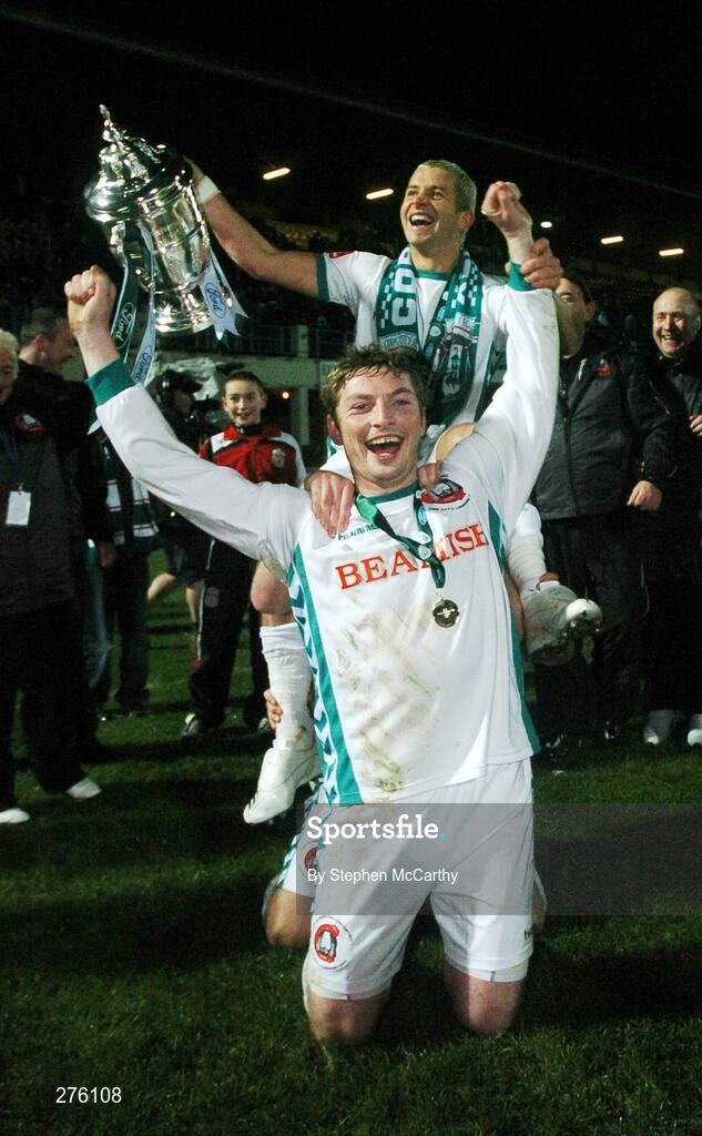 2 December 2007; Cork City's Denis Behan and John O'Flynn, top, celebrate after the match. FAI Ford Cup Final, Cork City v Longford Town, RDS, Ballsbridge, Dublin. Picture credit; Stephen McCarthy / SPORTSFILE