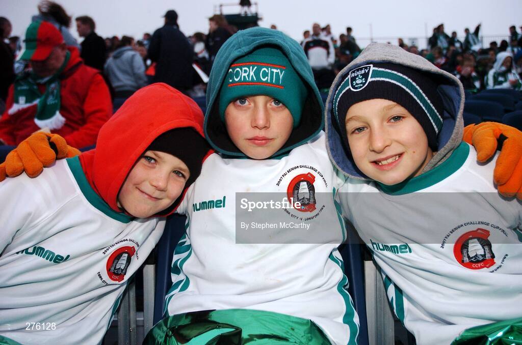 2 December 2007; Cork City supporters, from left, Kyle Murphy, age 8, from Douglas, Co. Cork, with Sean O'Sullivan, age 9, and Conor O'Leary, age 8, from Carriag na Varr, Co. Cork, before the game. FAI Ford Cup Final, Cork City v Longford Town, RDS, Ballsbridge, Dublin. Picture credit; Stephen McCarthy / SPORTSFILE