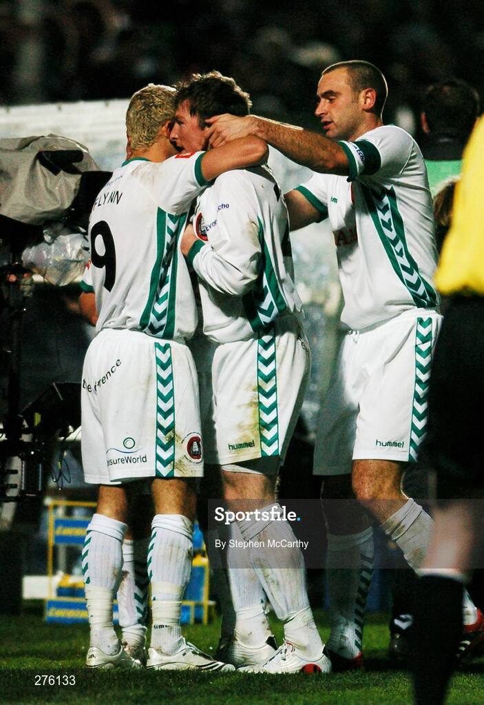 2 December 2007; Denis Behan, centre, Cork City, celebrates with team-mates John O'Flynn and Dan Murray, right, after scoring his side's goal. FAI Ford Cup Final, Cork City v Longford Town, RDS, Ballsbridge, Dublin. Picture credit; Stephen McCarthy / SPORTSFILE