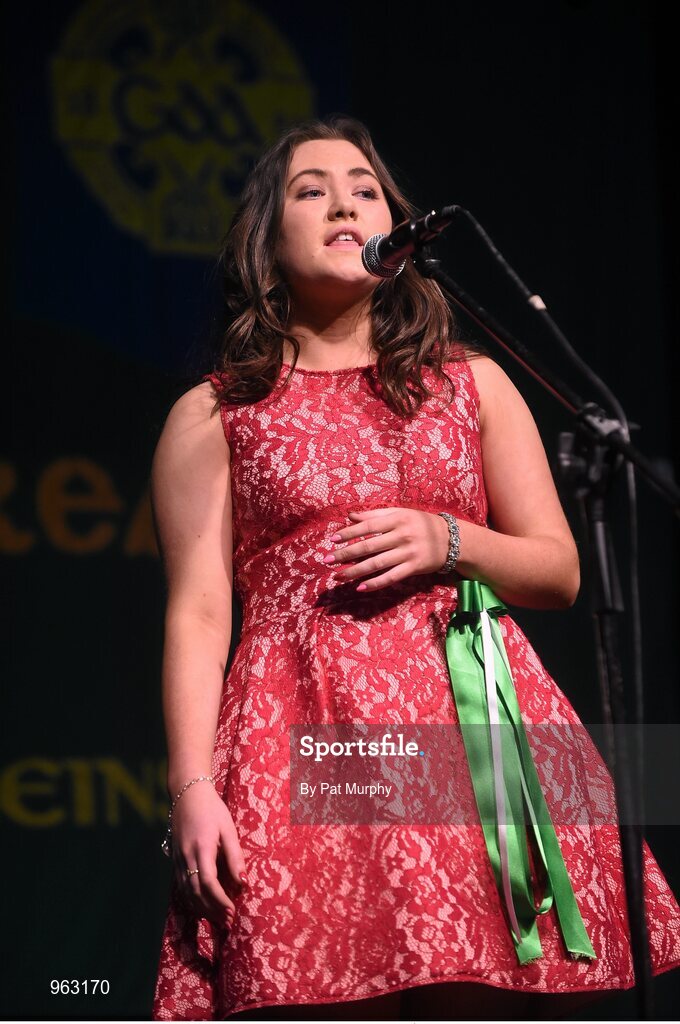 14 February 2015; Aoife McLoughlin, Kilbride, Co. Roscommon, competing in the Solo Singing competition during the All-Ireland Scór na nÓg Championship Finals 2015. Citywest Hotel, Saggart, Co. Dublin. Picture credit: Pat Murphy / SPORTSFILE