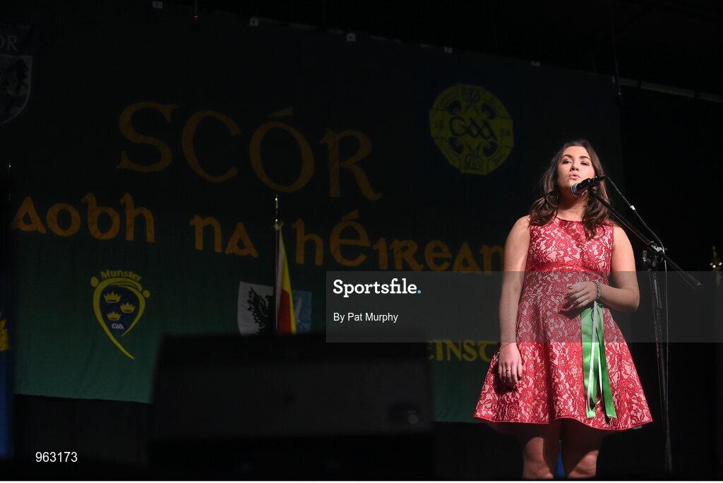 14 February 2015; Aoife McLoughlin, Kilbride, Co. Roscommon, competing in the Solo Singing competition during the All-Ireland Scór na nÓg Championship Finals 2015. Citywest Hotel, Saggart, Co. Dublin. Picture credit: Pat Murphy / SPORTSFILE