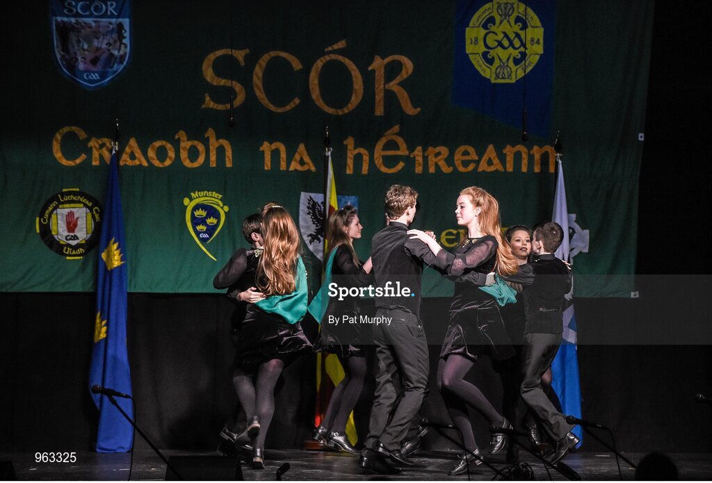 14 February 2015; The John Mitchels’s, Glenullin, Co. Derry, team of Michael Og McGeown, Fergal Close, Donal Close, Ronan Close, Emer Kelly, Tiegan Mullan, Aine Apperly, Chloe Aine Ni Mhaolain, competing in the Set Dancing competition during the All-Ireland Scór na nÓg Championship Finals 2015. Citywest Hotel, Saggart, Co. Dublin. Picture credit: Pat Murphy / SPORTSFILE
