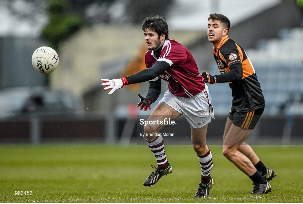 15 February 2015; Karl McKaigue, Slaughtneil, in action against David Mannix, Austin Stacks. AIB GAA Football All-Ireland Senior Club Championship, Semi-Final, Austin Stacks v Slaughtneil, O'Moore Park, Portlaoise, Co. Laois. Picture credit: Brendan Moran / SPORTSFILE