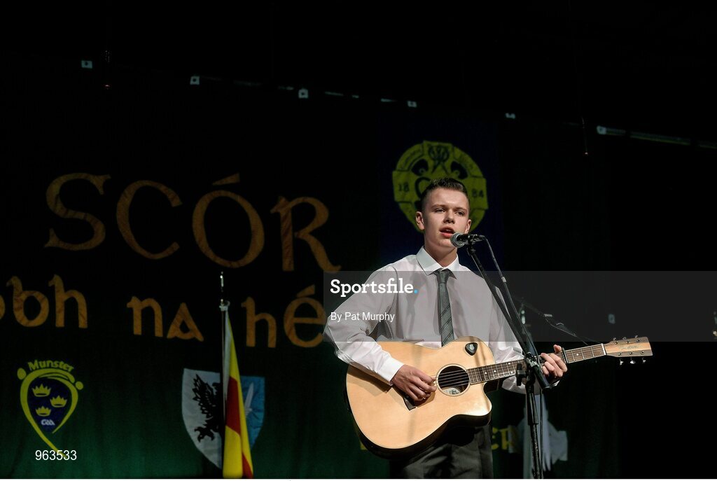 14 February 2015; Nathan Brady, Colmcille’s, Co. Longford, competing in the Solo Singing competition during the All-Ireland Scór na nÓg Championship Finals 2015. Citywest Hotel, Saggart, Co. Dublin. Picture credit: Pat Murphy / SPORTSFILE