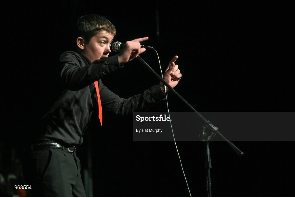 14 February 2015; Ciarán Byrne, J.K. Bracken, Co. Tipperary, competing in the Story Telling competition during the All-Ireland Scór na nÓg Championship Finals 2015. Citywest Hotel, Saggart, Co. Dublin. Picture credit: Pat Murphy / SPORTSFILE