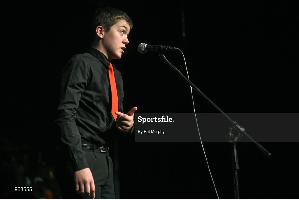 14 February 2015; Ciarán Byrne, J.K. Bracken, Co. Tipperary, competing in the Story Telling competition during the All-Ireland Scór na nÓg Championship Finals 2015. Citywest Hotel, Saggart, Co. Dublin. Picture credit: Pat Murphy / SPORTSFILE