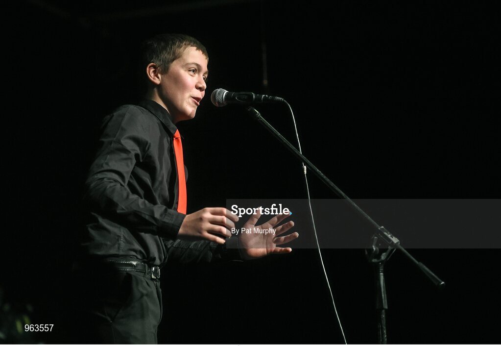 14 February 2015; Ciarán Byrne, J.K. Bracken, Co. Tipperary, competing in the Story Telling competition during the All-Ireland Scór na nÓg Championship Finals 2015. Citywest Hotel, Saggart, Co. Dublin. Picture credit: Pat Murphy / SPORTSFILE