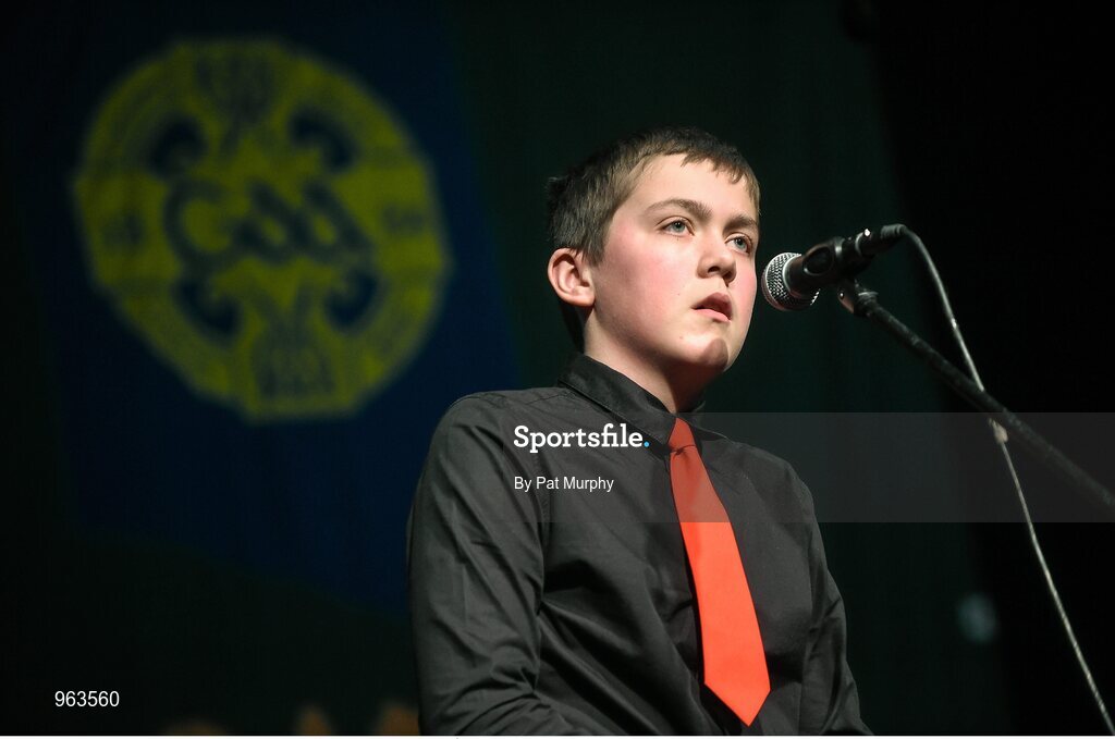 14 February 2015; Ciarán Byrne, J.K. Bracken, Co. Tipperary, competing in the Story Telling competition during the All-Ireland Scór na nÓg Championship Finals 2015. Citywest Hotel, Saggart, Co. Dublin. Picture credit: Pat Murphy / SPORTSFILE