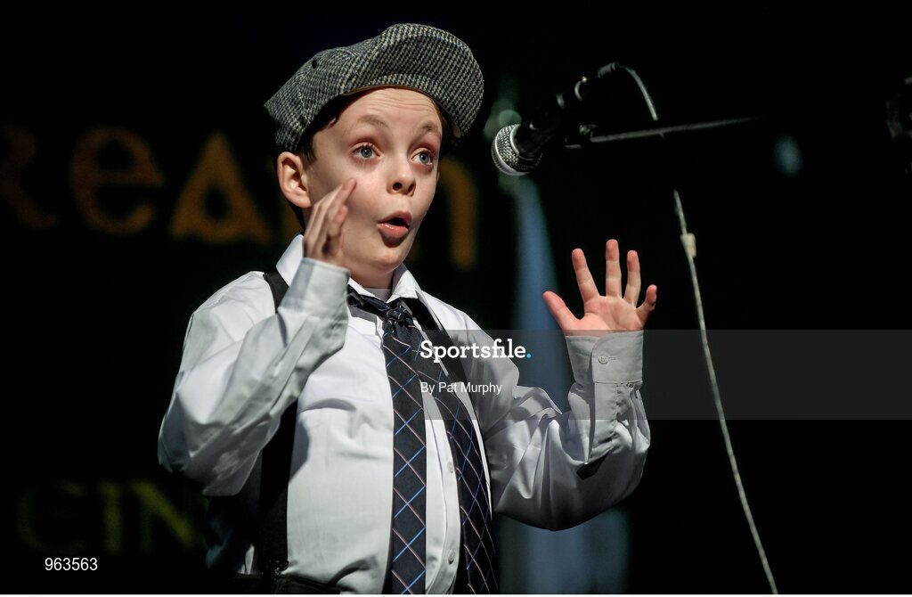 14 February 2015; Patrick Mullooly, St. Dominic’s, Co. Roscommon, competing in the Story Telling competition during the All-Ireland Scór na nÓg Championship Finals 2015. Citywest Hotel, Saggart, Co. Dublin. Picture credit: Pat Murphy / SPORTSFILE