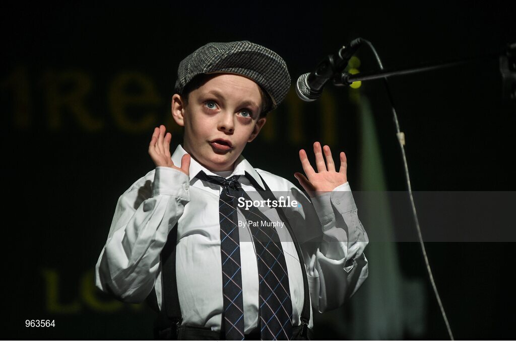 14 February 2015; Patrick Mullooly, St. Dominic’s, Co. Roscommon, competing in the Story Telling competition during the All-Ireland Scór na nÓg Championship Finals 2015. Citywest Hotel, Saggart, Co. Dublin. Picture credit: Pat Murphy / SPORTSFILE