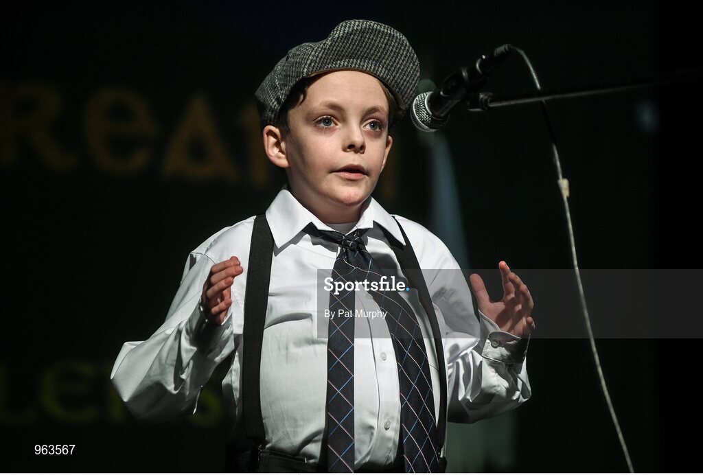 14 February 2015; Patrick Mullooly, St. Dominic’s, Co. Roscommon, competing in the Story Telling competition during the All-Ireland Scór na nÓg Championship Finals 2015. Citywest Hotel, Saggart, Co. Dublin. Picture credit: Pat Murphy / SPORTSFILE