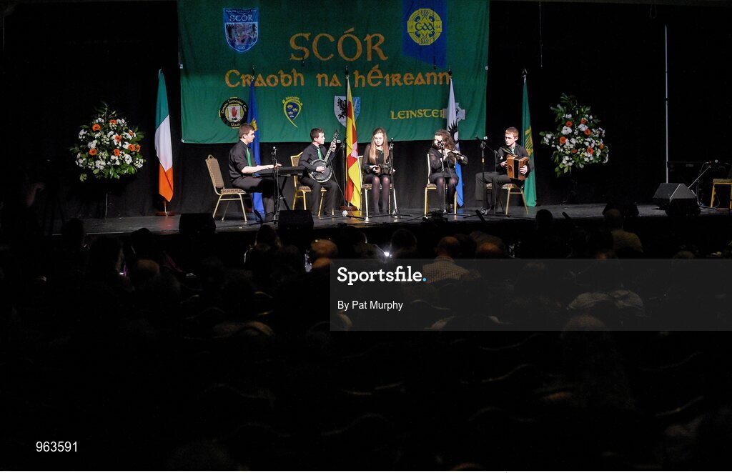 14 February 2015; The Lixnaw, Co. Kerry, team of Donncha Mac Eileagoid, Neilus O Macasa, Elena Nic Eileagoid, Dara O Macasa and Ciara Ni Sheanain competing in the Instrumental Music competition during the All-Ireland Scór na nÓg Championship Finals 2015. Citywest Hotel, Saggart, Co. Dublin. Picture credit: Pat Murphy / SPORTSFILE
