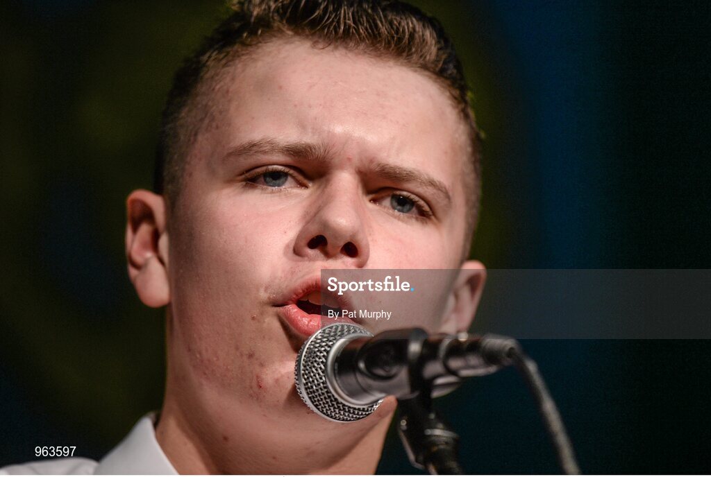 14 February 2015; Nathan Brady, Colmcille’s, Co. Longford, competing in the Solo Singing competition during the All-Ireland Scór na nÓg Championship Finals 2015. Citywest Hotel, Saggart, Co. Dublin. Picture credit: Pat Murphy / SPORTSFILE