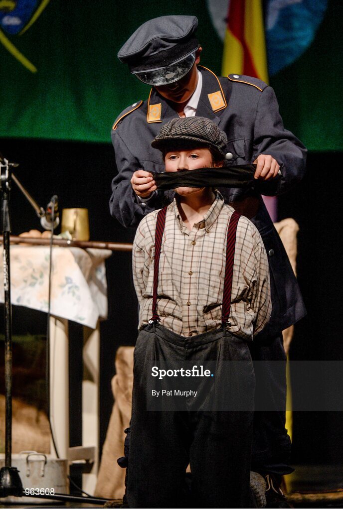 14 February 2015; The Skellig Rangers, Co. Kerry, team of Olivia Ni She, Stiofan O Ceithin, Ardan O Concubhair, Riona Ni Mhorain, Keith O Braonain, Charlotte Hume, Fionan O hEosa and Gabhan O Riordain, competing in the Leiriu competition during the All-Ireland Scór na nÓg Championship Finals 2015. Citywest Hotel, Saggart, Co. Dublin. Picture credit: Pat Murphy / SPORTSFILE